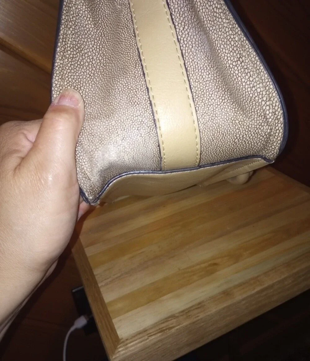 London Fog Cream and Tan Women’s Handbag with Gold Accents